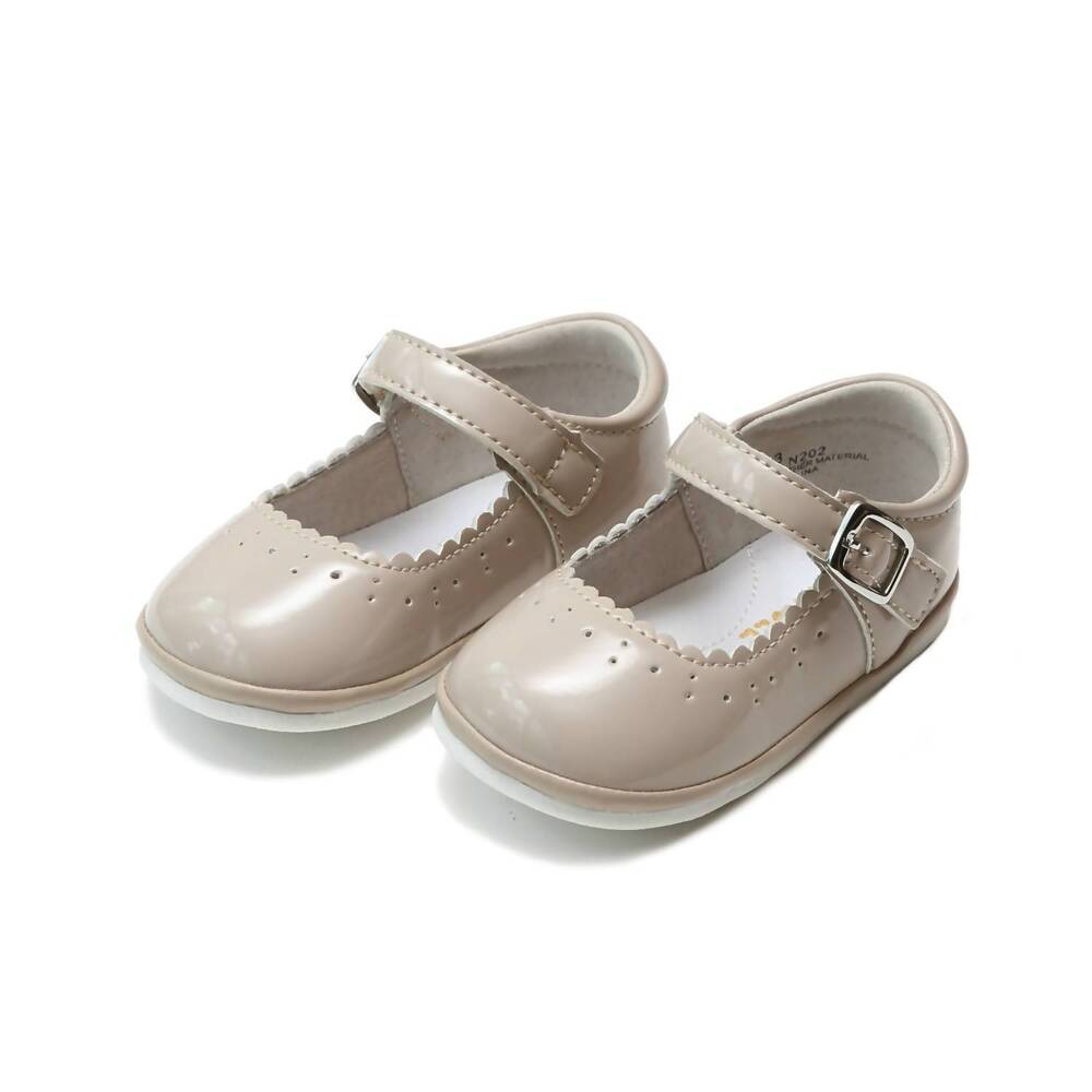 NEW ANGEL BABY girl's scarlett scalloped mary jane shoe in patent almond